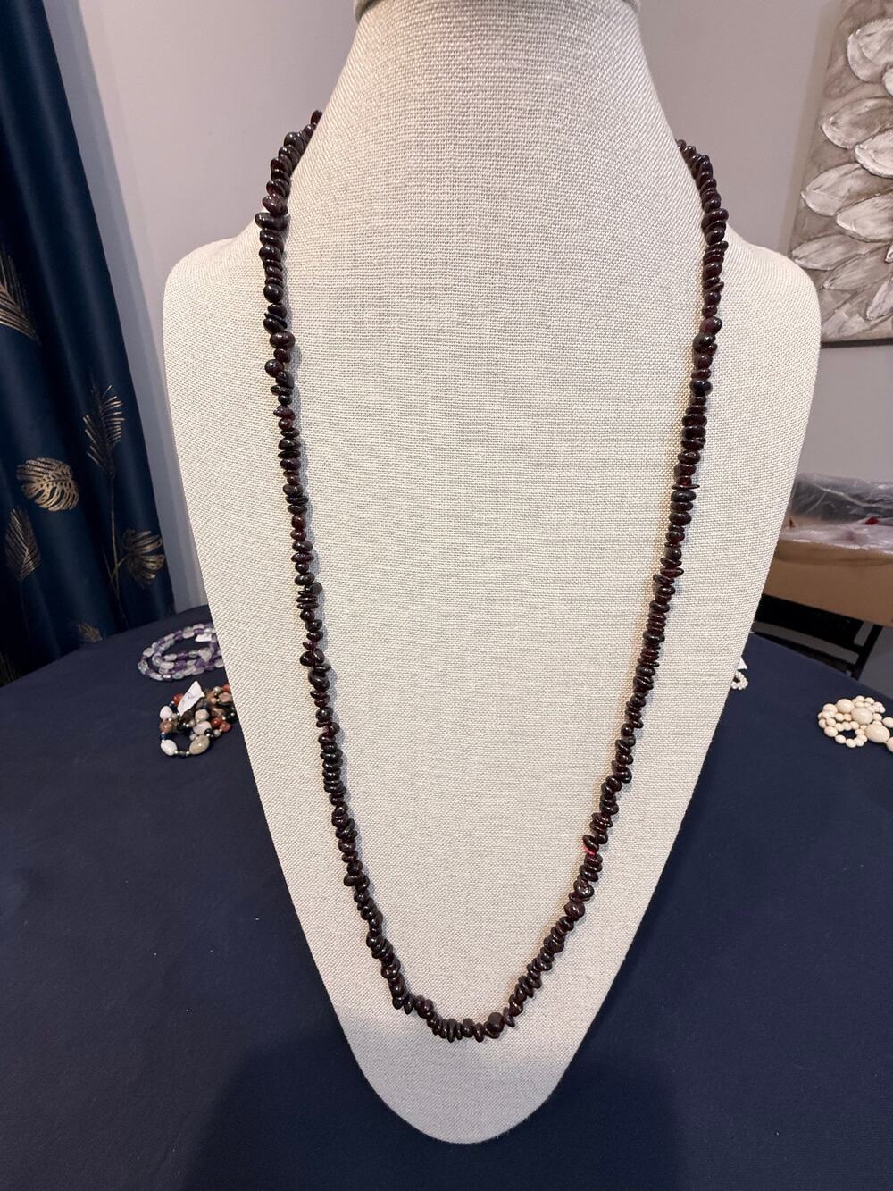 Vintage Garnet Chip Bead Necklace 32”